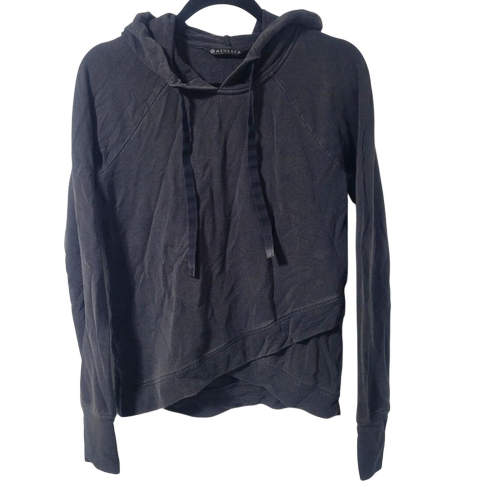 Athleta Women's XS Gray Hoodie Long Sleeve Criss Cross Hem‎ Athleisure Pullover